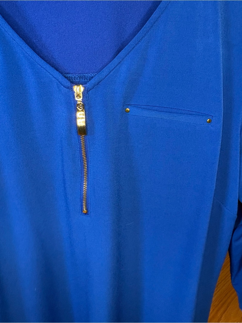 Roz & Ali Royal Blue V-Neck Zip Front Tunic - Picture 3 of 7